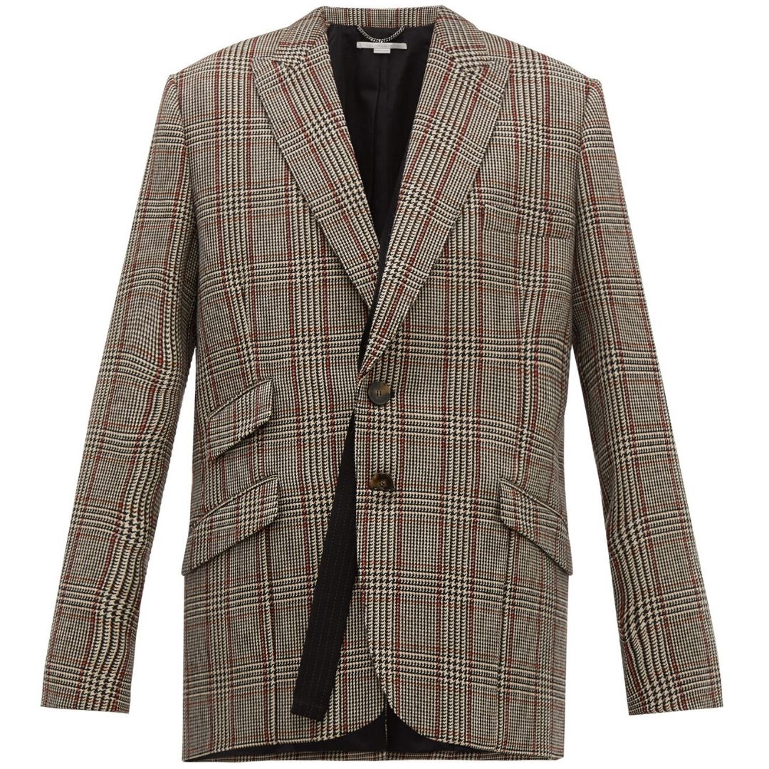 Double-breasted Prince of Wales-check wool blazer
